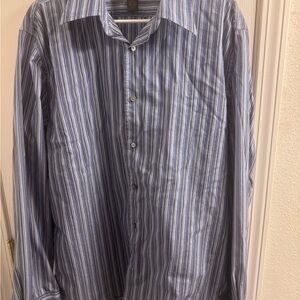 Express Men's Blue and White Striped Shirt